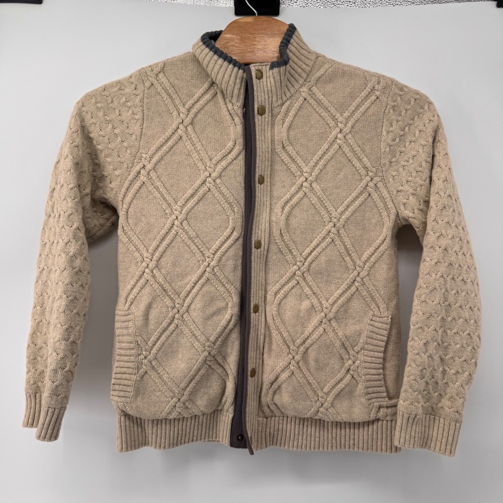Carbon2Cobalt Cardigan Men Medium Beige Merino Wool Blend Cable Knit Snap Button - Picture 2 of 7